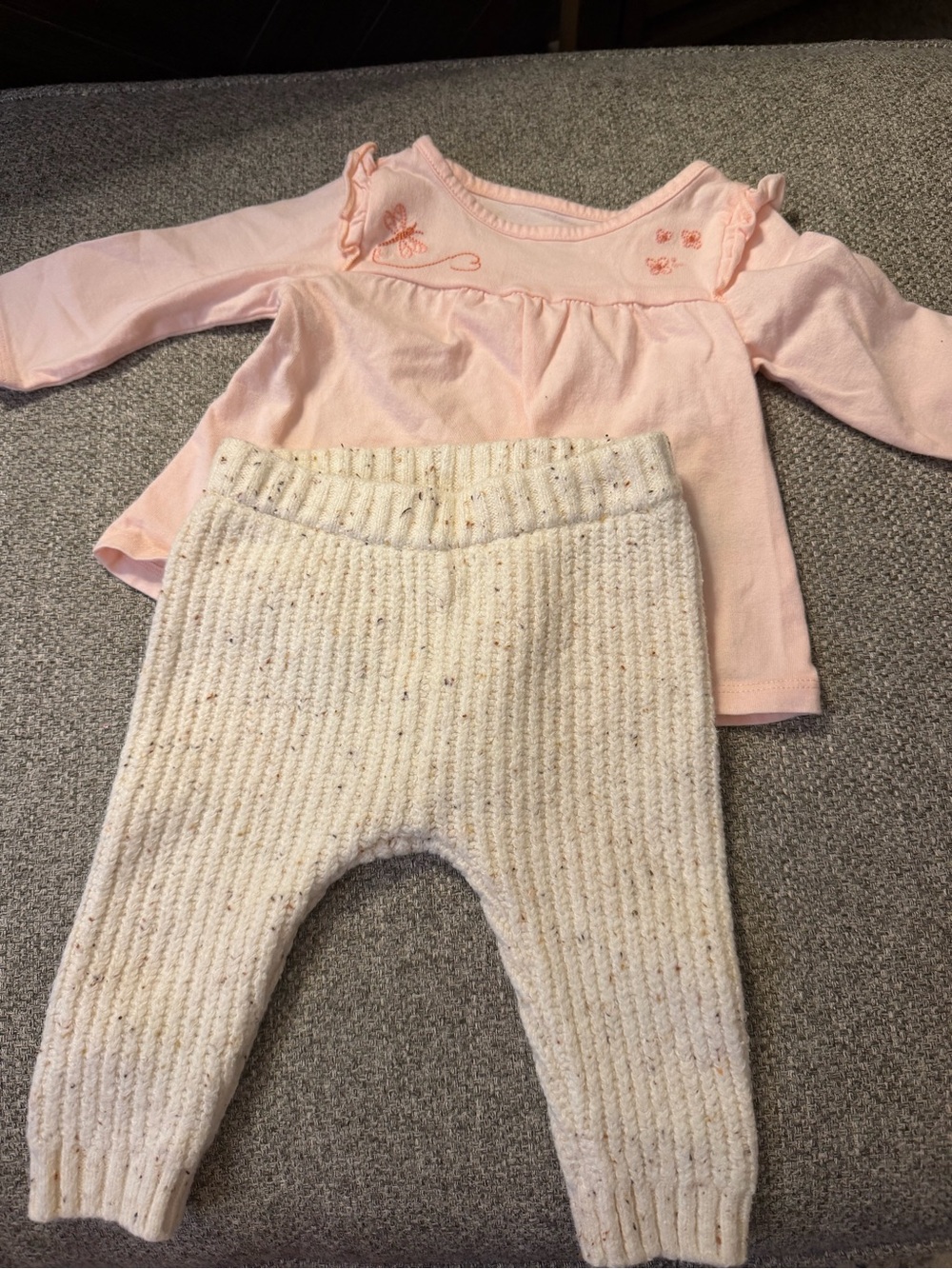 Girls 0-3M Pink Top with Cream Knit Pants